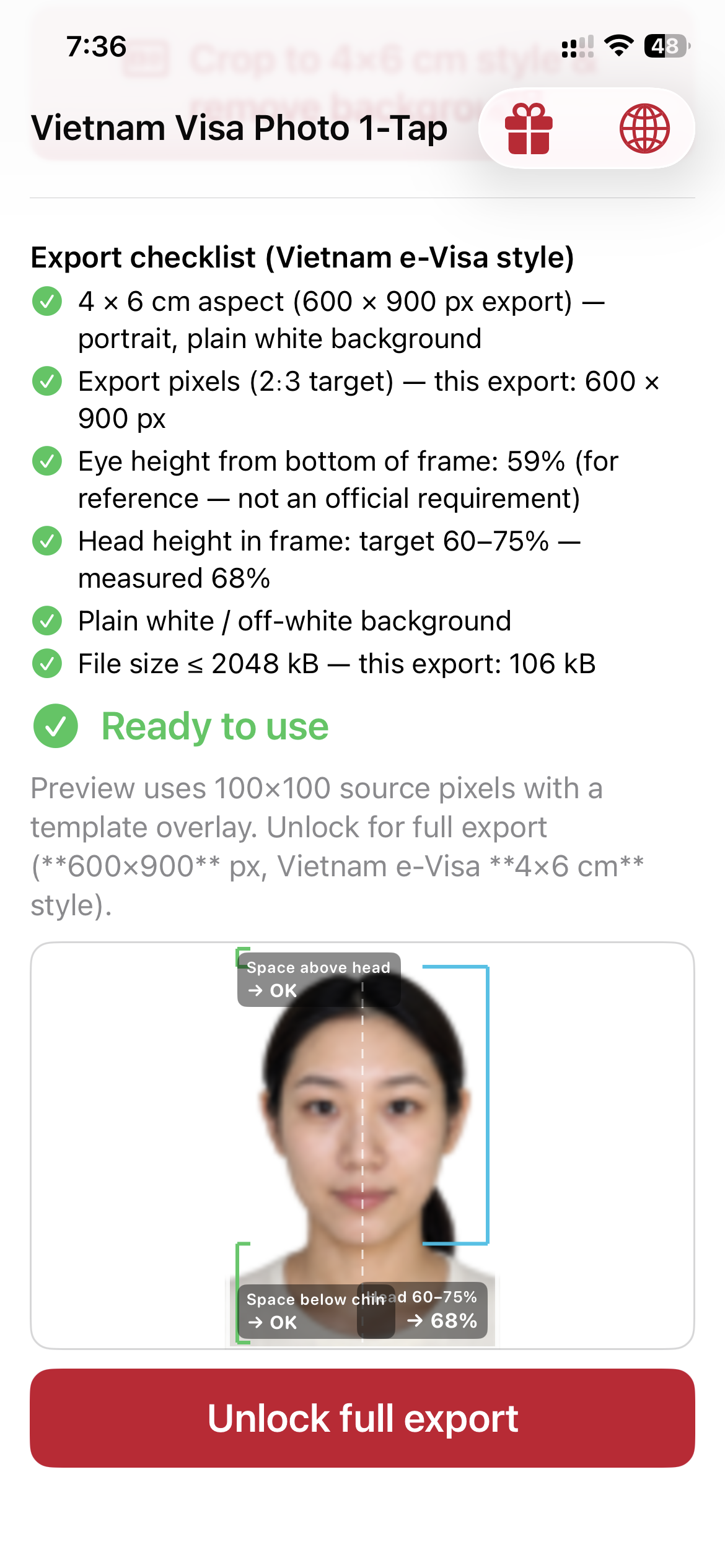 Full export checklist with Vietnam e-Visa measurements