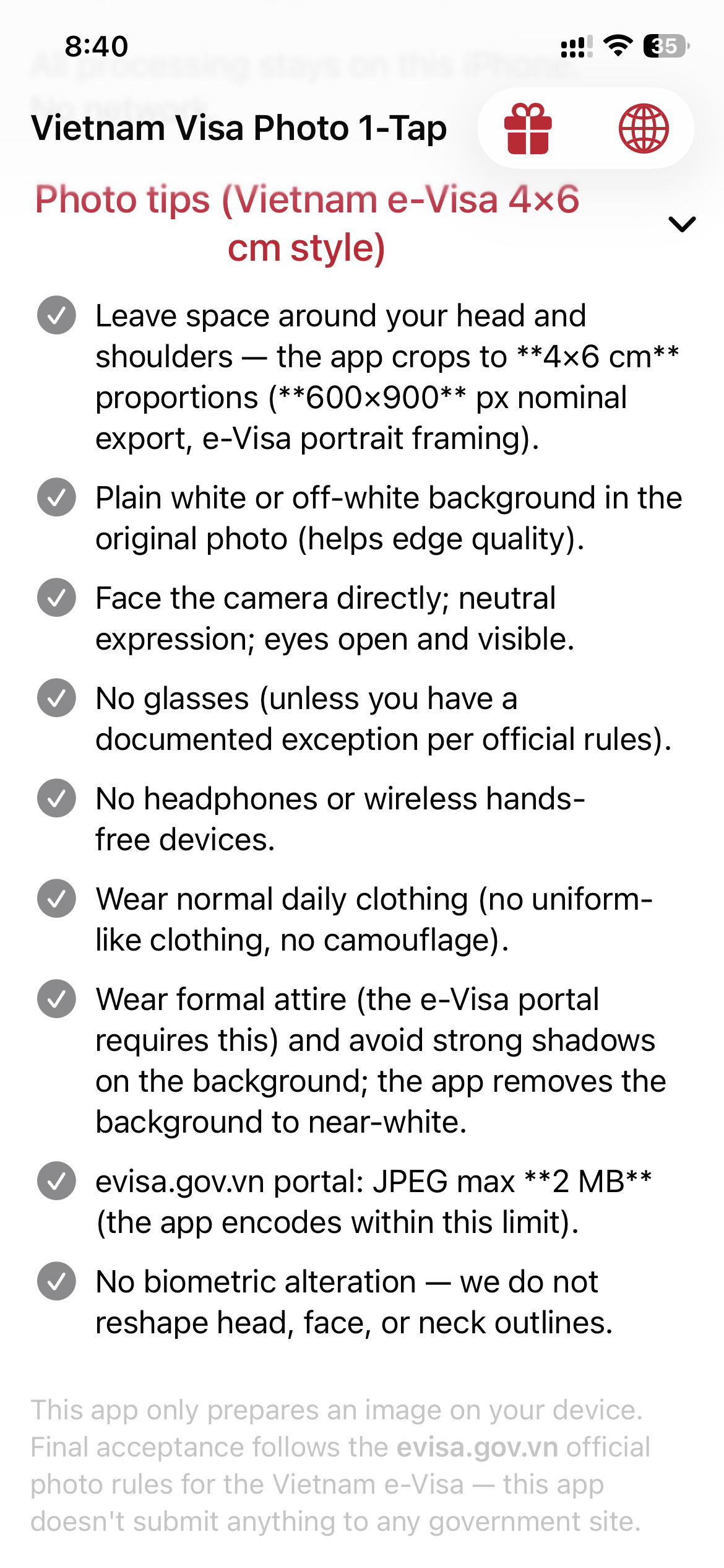 Vietnam e-Visa Photo tips checklist