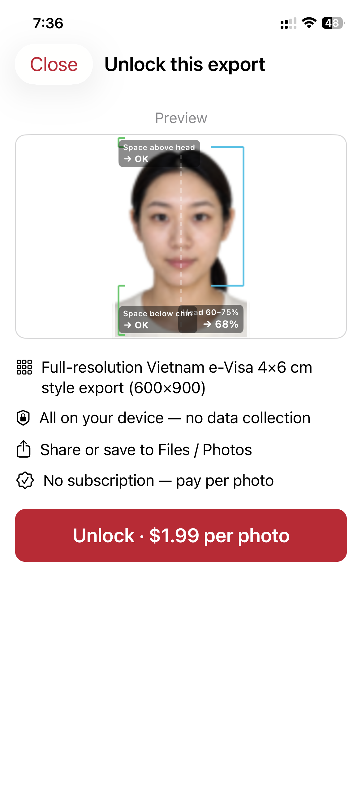 Unlock this export sheet with measurement overlay preview and $1.99 price